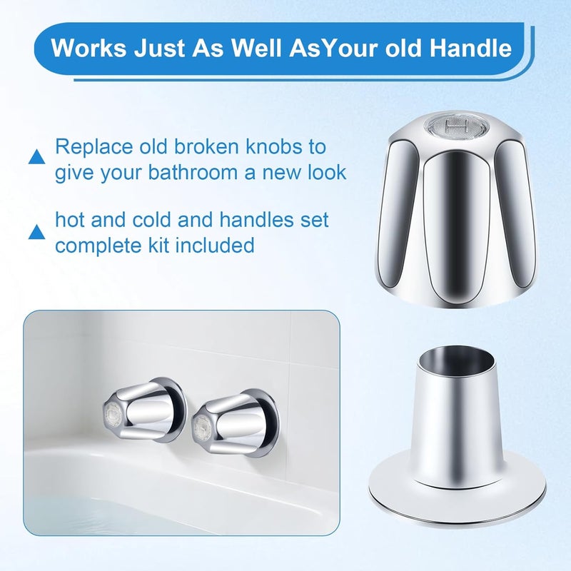 Coolfell Bathtub Shower Trim kit, Metal Shower Knob 2 Piece Replacement, Compatible with Price Pfister Valve, Shower Faucet Handle, Hot/Cold Shower Knobs Repair kit with Shower Stems, Seats, Flanges (Chrome) - Image 2